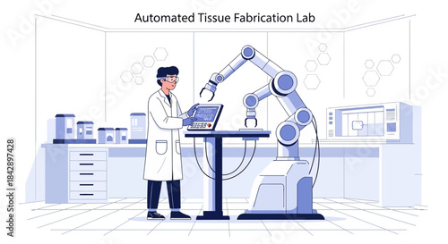 Automated tissue engineering research laboratory showcasing robotic precision and innovation
