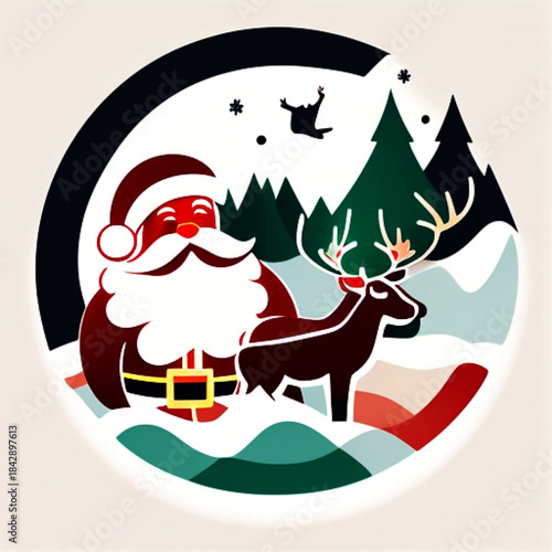 Santa claus and reindeer Vector Backgroud logo