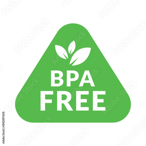 BPA free vector product label on white background. No Bisphenol or plastic free flat triangular sign.