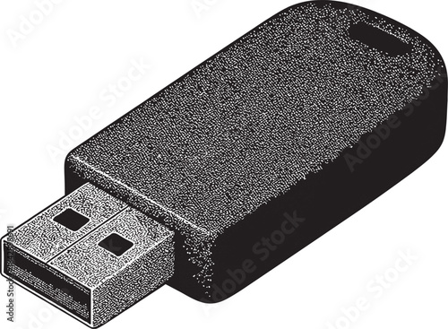 USB Flash Drive Halftone Dot Illustration on White