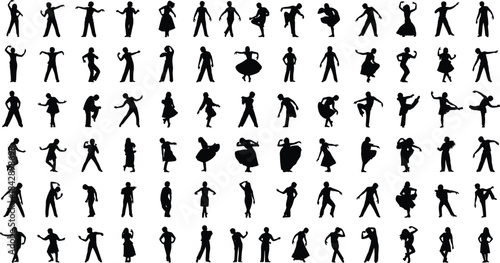 Human Body Silhouettes Set Diverse People Posing, Dancing, and Exercising for Vector Stock Illustrations and Design Resources