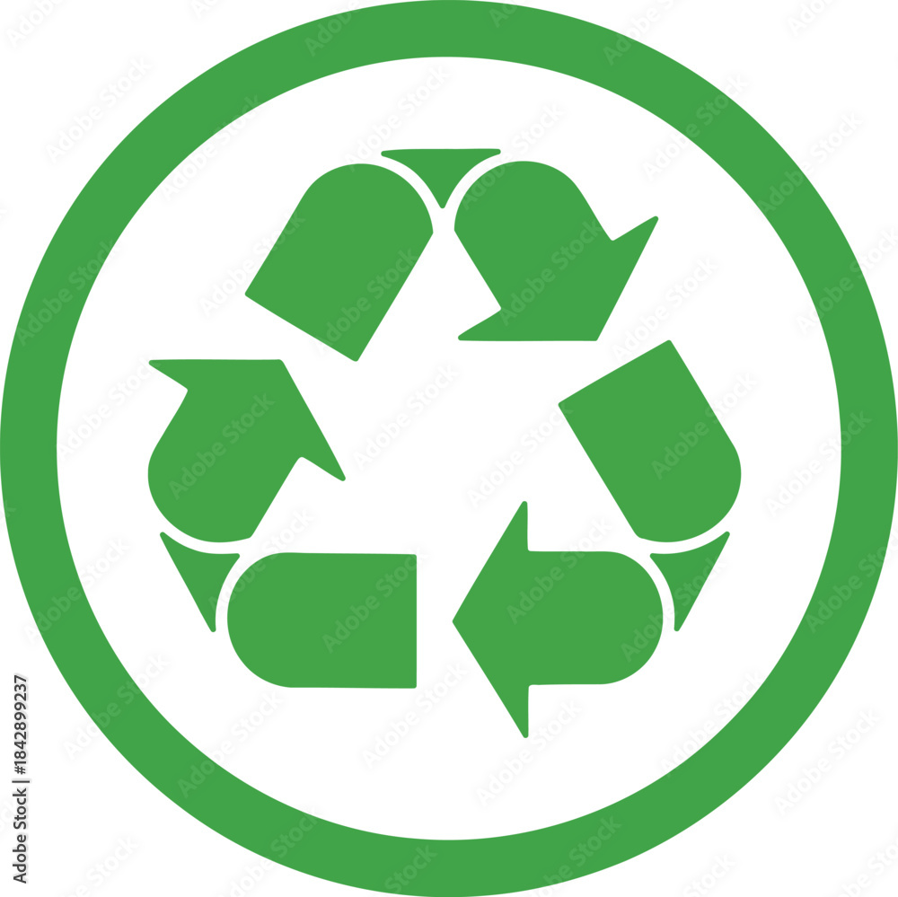 Fototapeta premium Recycling Symbol in Green Circle – Three Arrows Forming Triangle for Eco Awareness and Sustainability