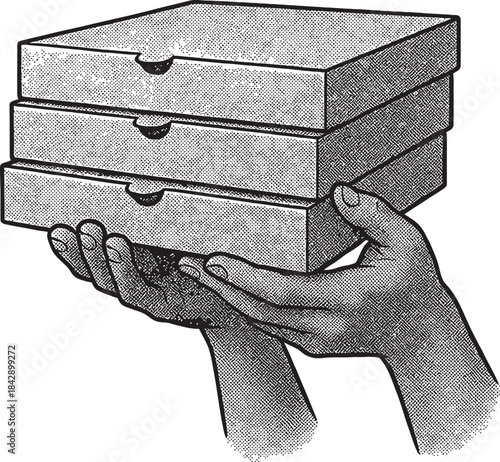 Pizza Boxes Food Delivery Halftone Dot Illustration