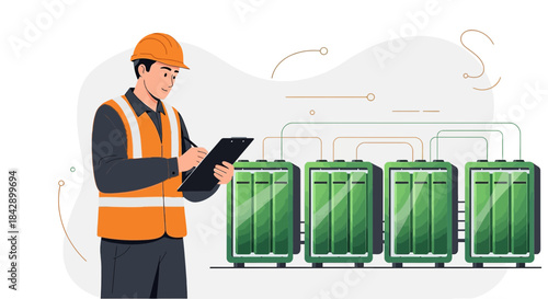 Energy storage monitoring inspection and maintenance, engineering specialist with battery array
