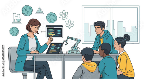 Engaging stem education: teacher guides students in robotics and coding principles