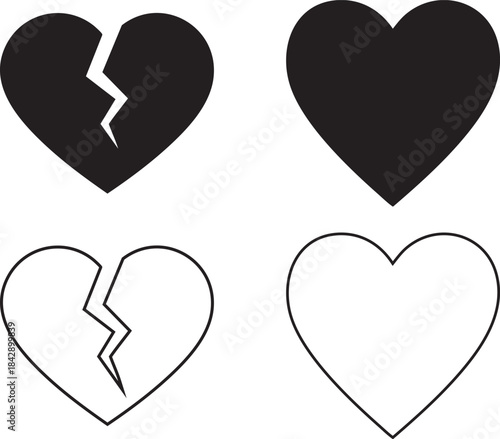 Heart Like and Broken Heart Dislike Icons – Love Reaction Vector Set