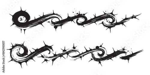 Thorny vines with sharp spikes create a grunge-style decorative border design, perfect for edgy graphic elements or tattoo inspiration.