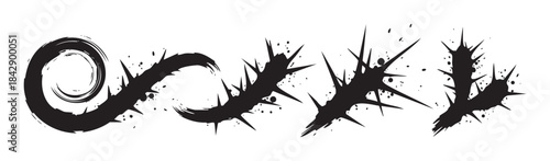 Abstract thorny brushstrokes with sharp spiky elements create a dynamic and aggressive grunge design illustration, offering a bold and edgy visual impact.