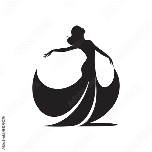 Adobe Illustrator Artwork, Silhouette Dancing Girl Vector in Black and White