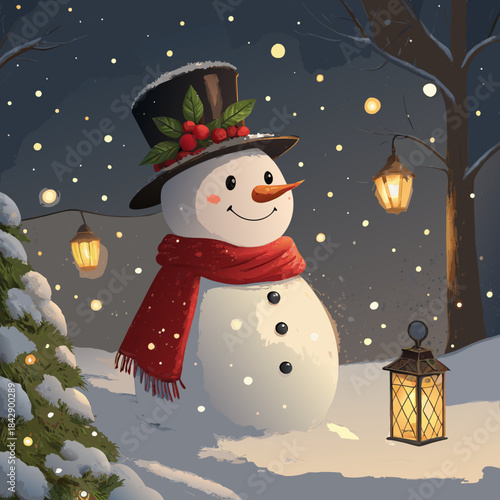 snowman with christmas tree