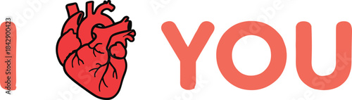 Romantic heart illustration expressing love concept, anatomical heart graphic symbolizing affection in creative Valentine design, emotional message artwork for couples