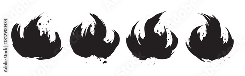 Stylized black ink brushstrokes form a set of four dynamic and expressive artistic elements, perfect for creative design projects.