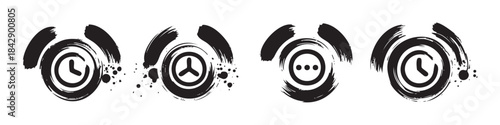 Grunge brushstroke icons representing time, settings, and more options, designed with a modern, hand-drawn aesthetic and ink splatter details for a unique visual appeal.
