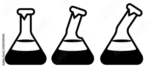 broken laboratory flask icon set