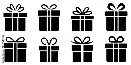 black gift box ribbon vector set