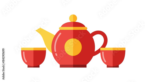 Traditional Chinese Tea Set with Teapot and Cups.