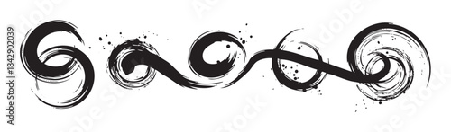 Abstract brushstroke swirls and expressive ink splatters create a dynamic, artistic, and flowing design with a traditional calligraphic aesthetic.