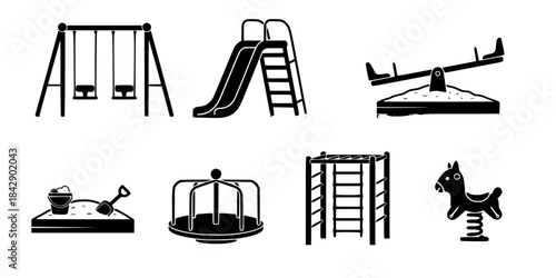 Black playground equipment icons park
