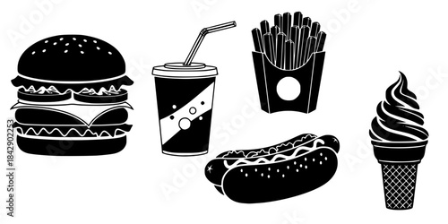 Fast food and drink icons burger french fries
