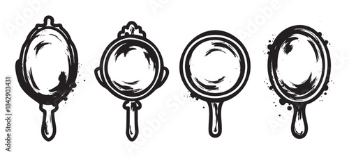 Hand mirrors and magnifying glasses with a distinct grunge brushstroke style offer a versatile collection of artistic and decorative design elements.