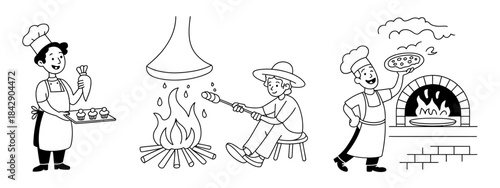 A collection of cooking methods from baking cupcakes to roasting marshmallows and making pizza