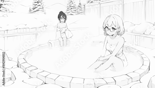 Hot spring pool with mineral water surrounded by relaxing vacation atmosphere