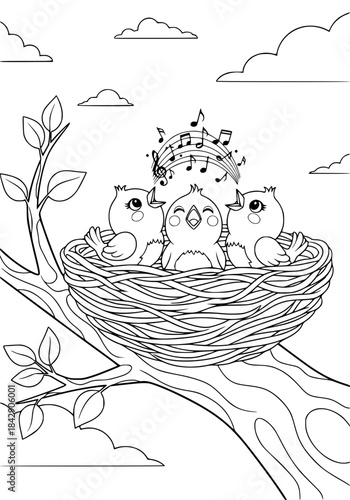 the chicks are trained in vocal art. coloring book