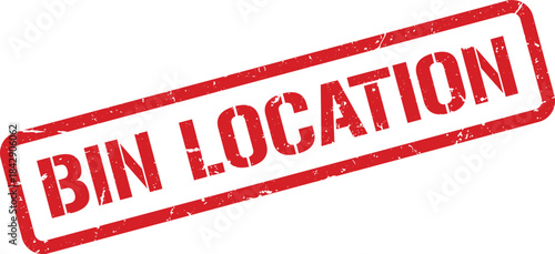 Distressed Red Bin Location Stamp on White Background for Warehouse or Storage Use