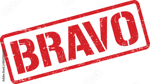 Red Distressed Bravo Stamp Illustration Isolated on White Background for Design Elements or Resources