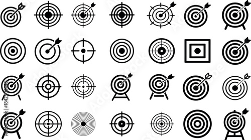 Collection of various target and bullseye icons in black and white