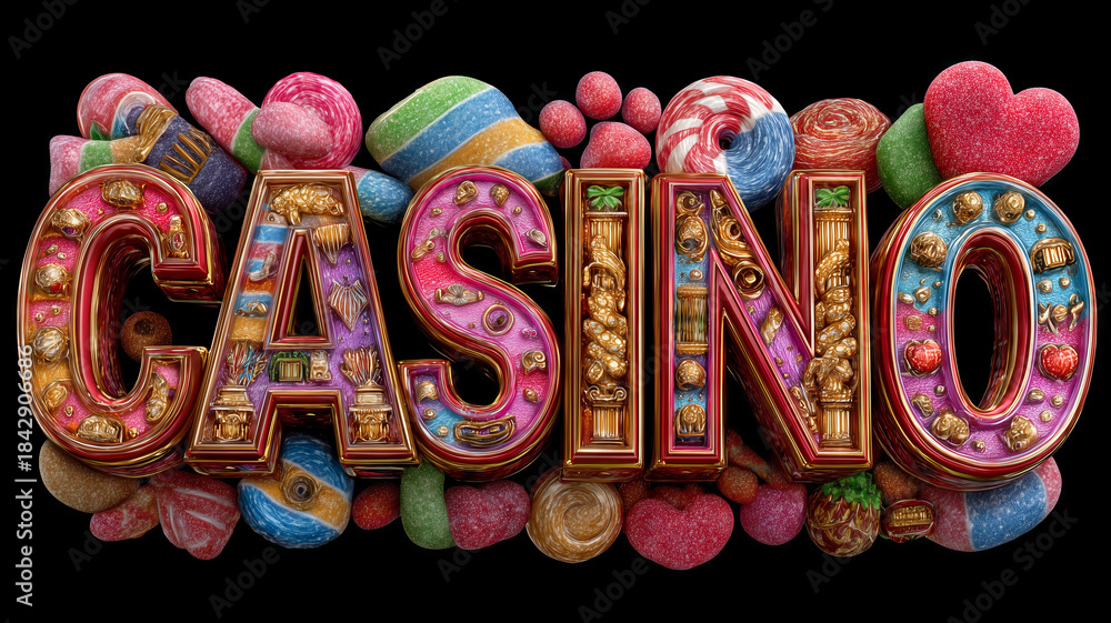 Obraz premium Bright and playful casino logo surrounded by colorful candy treats