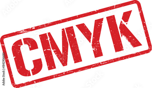 CMYK Red Stamp Isolated on White Background, Angled, Textured, Printing Concept Illustrative