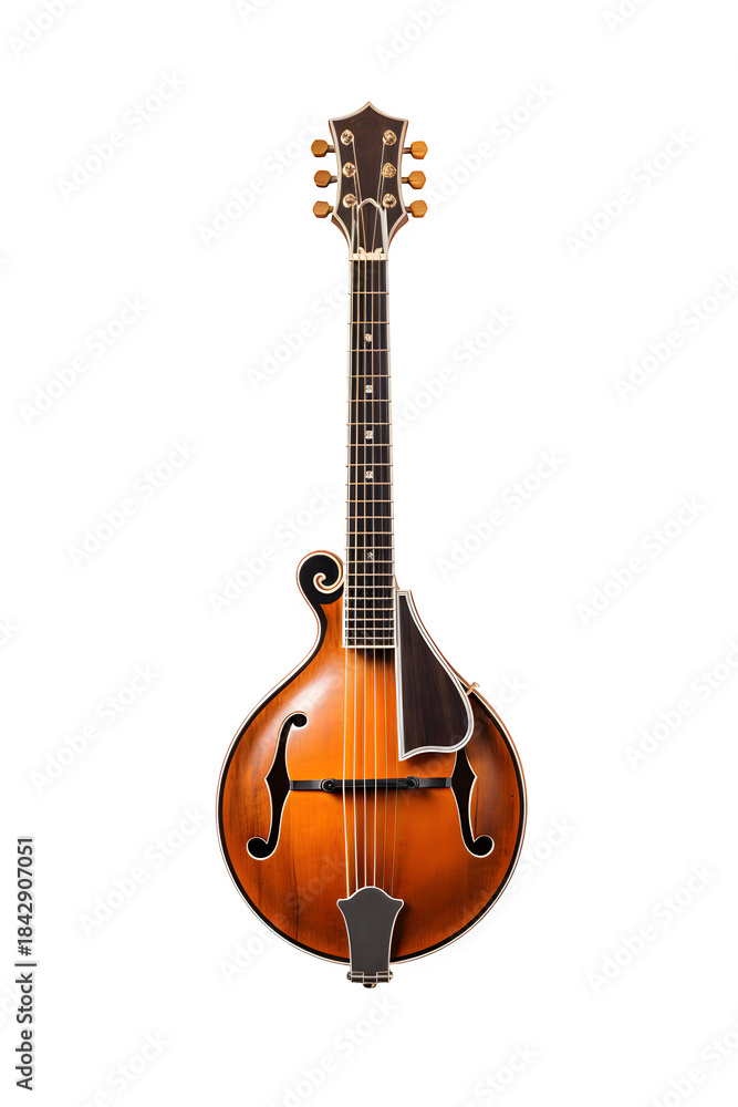 Obraz premium Mandolin with sunburst finish and teardrop body shape, bluegrass style, Isolated to Transparent Background