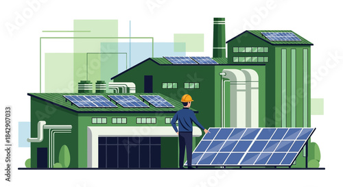 Sustainability at a Modern Factory with Solar Panels and Environmentally Conscious Design