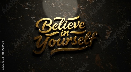 Inspirational Gold Lettering believe in Yourself on Dark Marble