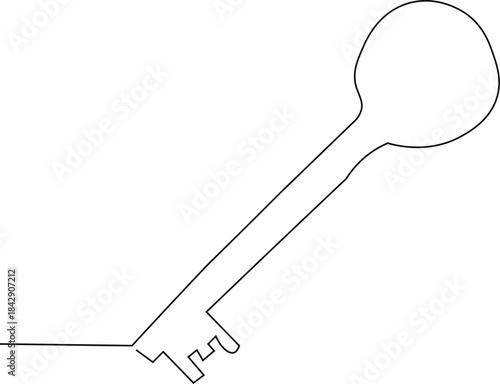 Continous line illustration of an old style key. Minimal simple key vector for house locks. Editable stroke