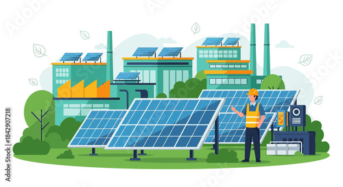 Sustainable energy integration at industrial facilities with solar panel deployment in a