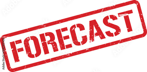 Distressed Red Forecast Rubber Stamp on White Background, Indicating Future Prediction or Analysis