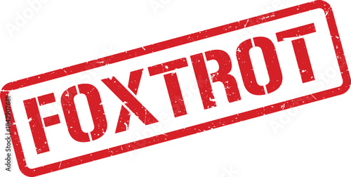 Red FOXTROT Word Inside Rectangular Stamp, Distressed Appearance, Isolated on White Background, Stock