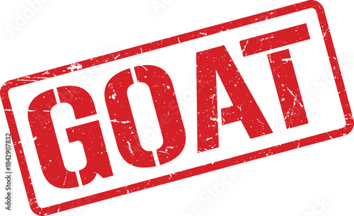 Red Distressed GOAT Stamp on White Background, Angled and Bold Text