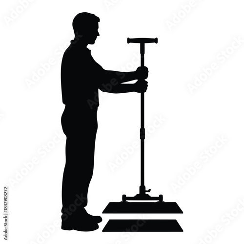 Man operating a jack to lift heavy object isolated on white background, Vector