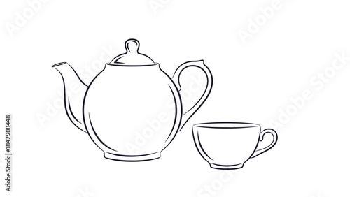 Elegant Hand-Drawn Teapot and Teacup Set for Relaxing Tea Time.