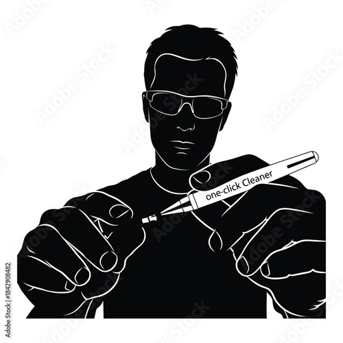 Man holding one click cleaner for cleaning purpose isolated on white background, Vector