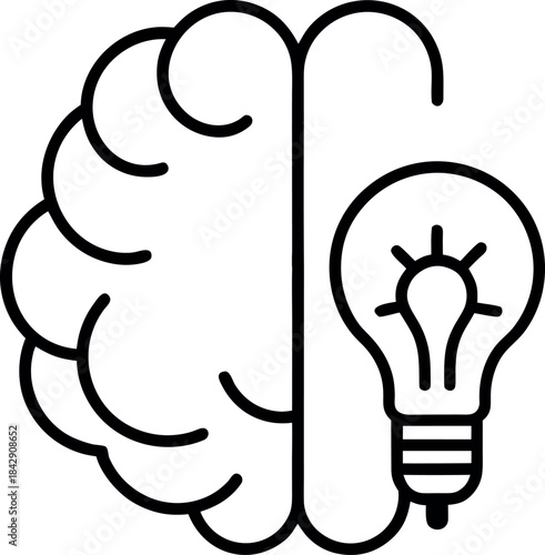 Half Brain Half Bulb Line Art Representing Creative Thought Process