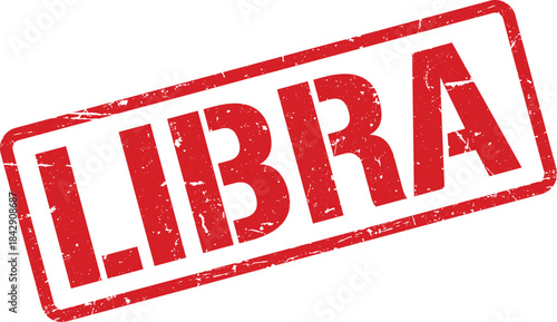 Libra Zodiac Sign Red Distressed Rubber Stamp Illustration on White Background with Grungy Texture