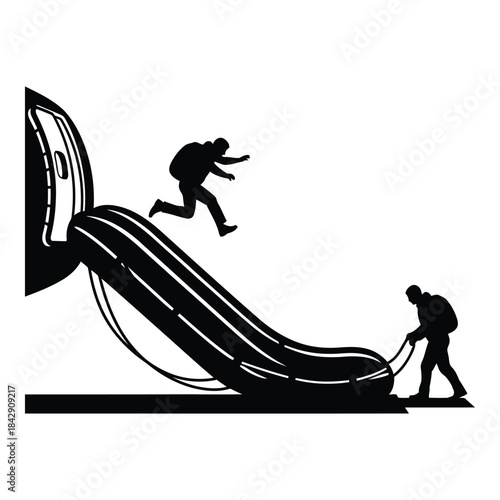 Man dragging another man down from a slide isolated on white background, Vector