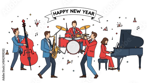 Happy New Year Jazz Band Playing Music at a Party Celebration