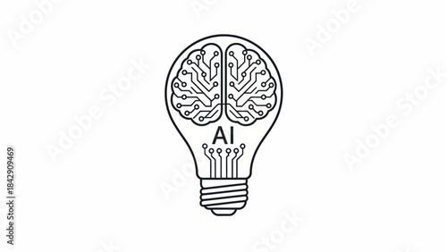 Artificial Intelligence Concept of a Light Bulb with Brain Circuitry