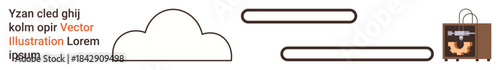 3D printing, technology innovation, cloud storage, data transfer, digital manufacturing, modern design. Minimal cloud shape connected to a 3D printer. 3D printing and technology innovation concept