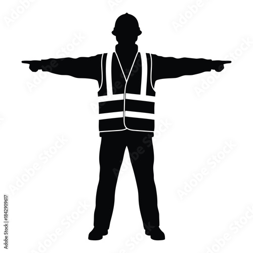 Construction worker directing traffic isolated on white background, Vector